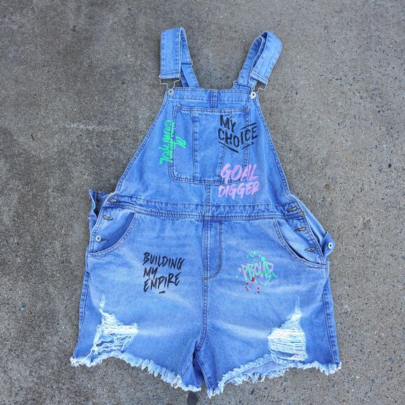 SPOON Distressed Denim Overall Shorts 1X – Graphic Cutoff Plus Size - Picture 8 of 9